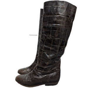 Baldinini Boots Womens EU 37.5 US 7 Croc Leather Brown Italy Quiet Luxury Staple
